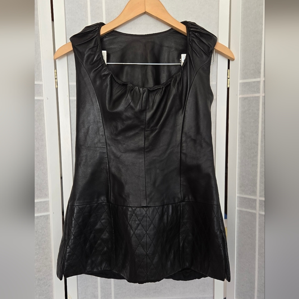 Yigal Azrouel Black Leather Top Hip-Length Fitted